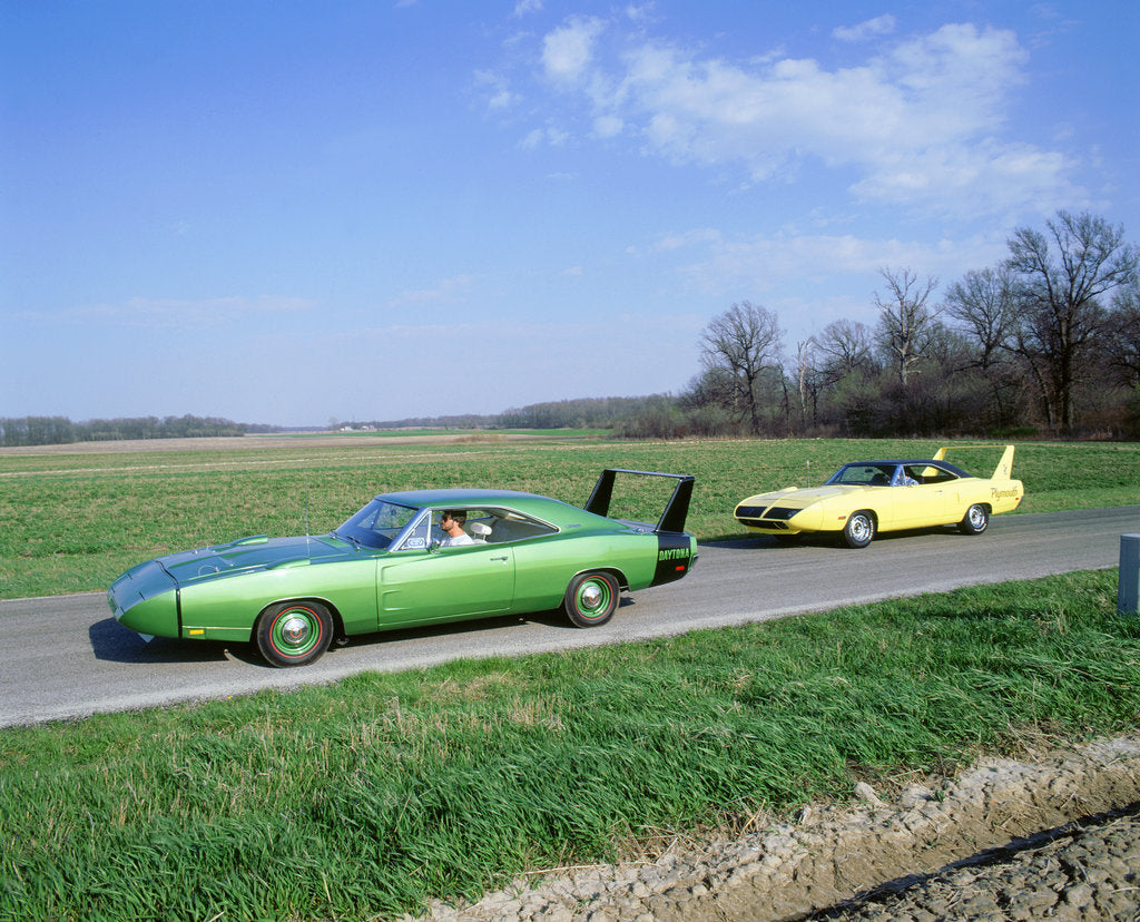 Detail of 1970 Plymouth Superbird with 1968 Dodge Daytona by Unknown