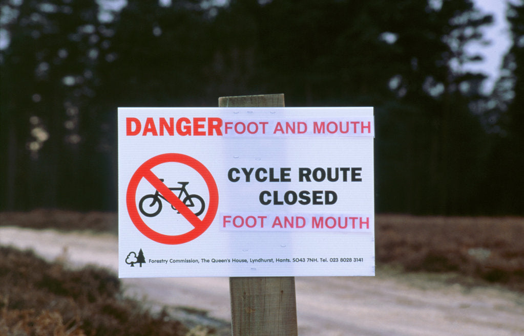 Detail of No cycling-Foot and Mouth closure 2001. New Forest by Unknown