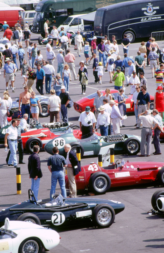 Detail of 1996 Coys historic festival.Cars in the paddock by Unknown