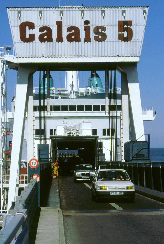 Detail of Cars boarding ferry at Calais by Unknown