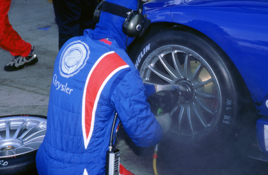 Detail of 1999 Chrysler Viper GT-SR FIA GT Silverstone 500 wheel changing by Unknown