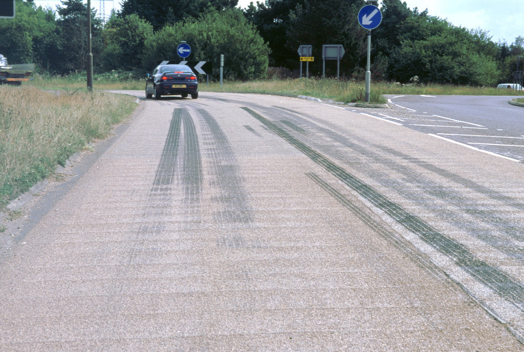 Detail of Tyre skidmarks on road surface by Unknown