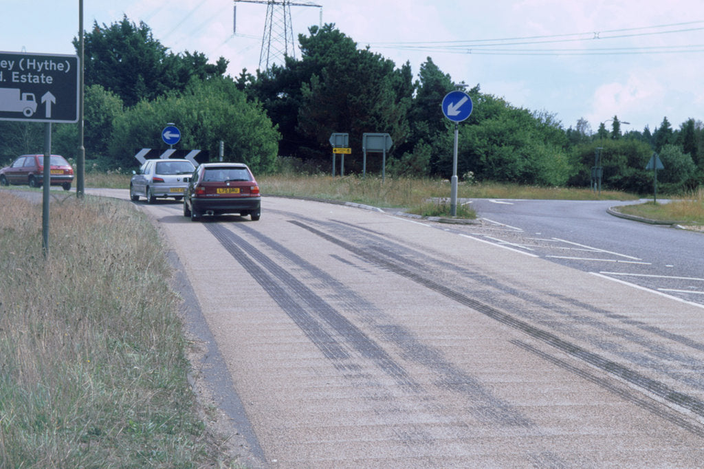 Detail of Tyre skidmarks on road surface by Unknown