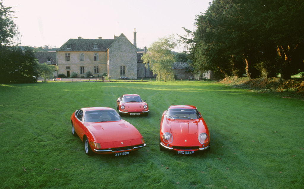 Detail of Ferrari group. Ferari Daytona 365GTB,246 Dino and 275 GTB by Unknown