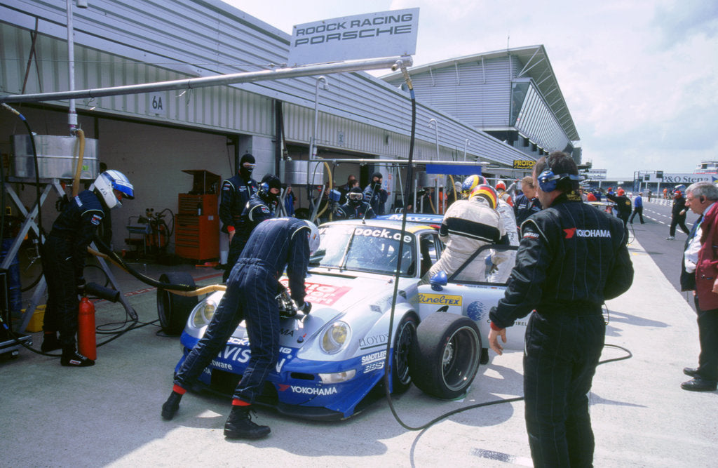 Detail of 1999 Porsche 911 GT2 in pits.FIA GT Silverstone 500 by Unknown
