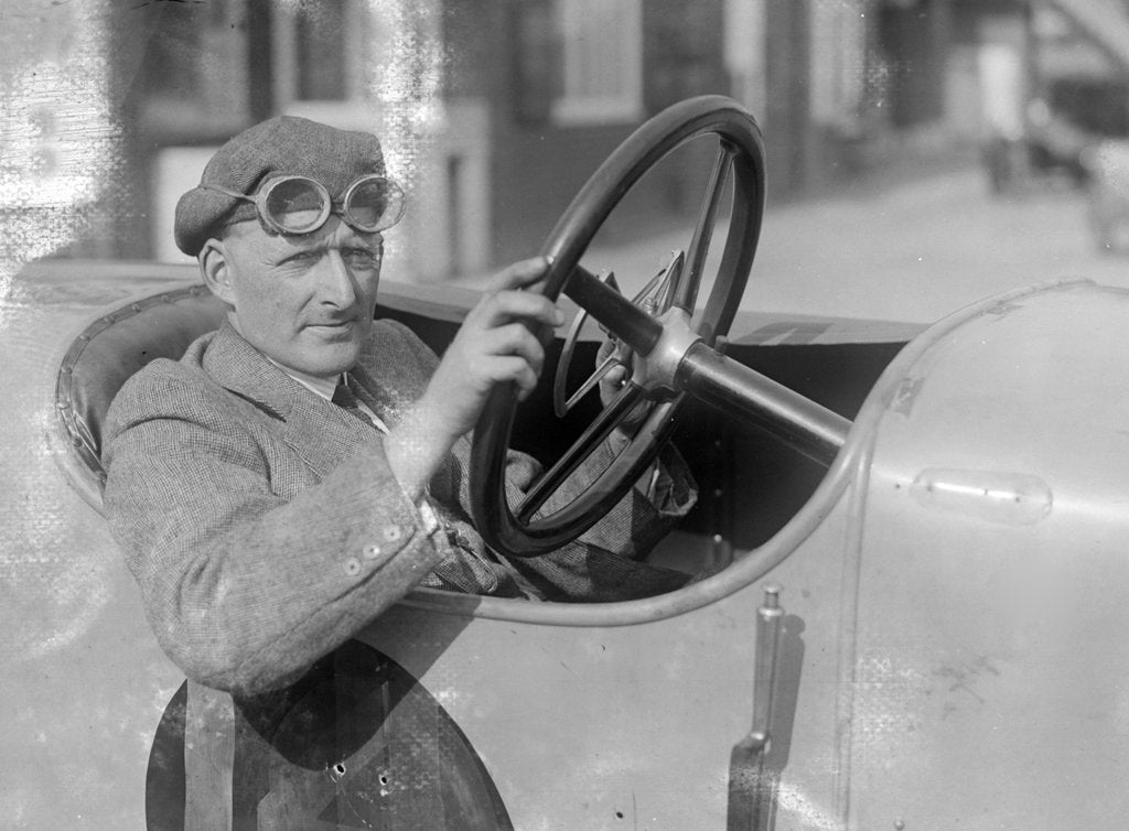 Detail of RJ Sully behind the wheel of a HE 14/40, Brooklands by Bill Brunell
