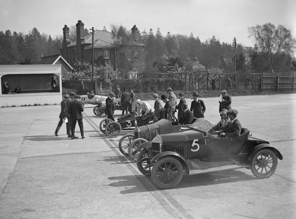 Detail of Morris, Morgan and Crouch cars on the start line of a motor race, Brooklands, 1914 by Bill Brunell