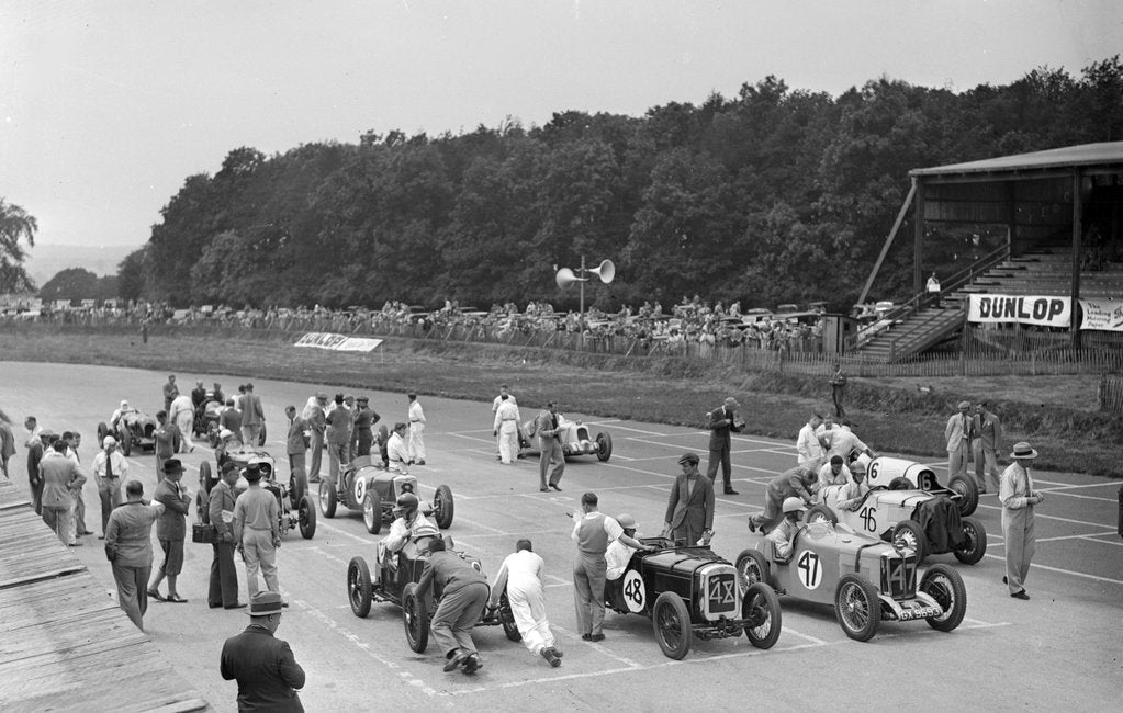 Detail of Motor race at Donington Park, Leicestershire, 1936 by Bill Brunell