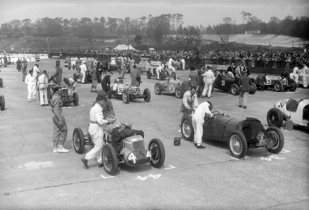 Detail of Cars on the starting grid for the JCC International Trophy, Brooklands, 2 May 1936 by Bill Brunell