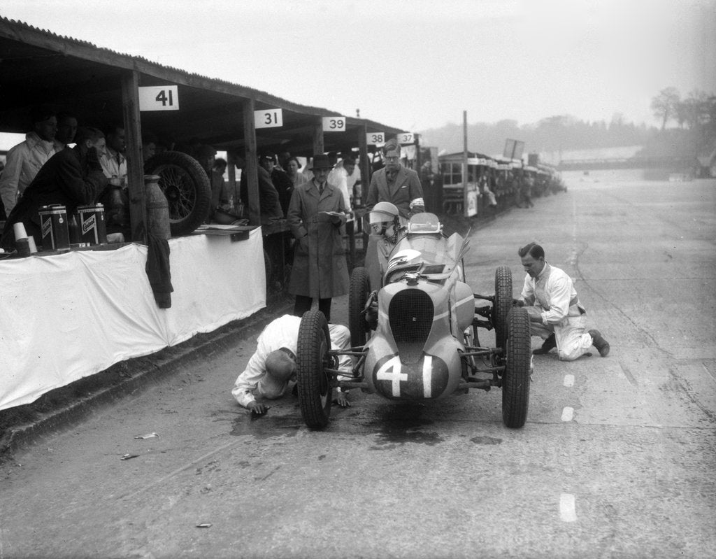 Detail of Mechanics working on the MG of Doreen Evans, JCC International Trophy, Brooklands, 1936 by Bill Brunell
