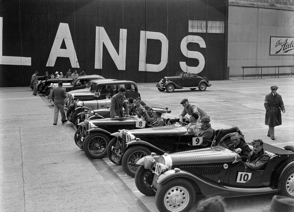 Detail of Cars on the start line at the MCC Members Meeting, Brooklands, 10 September 1938 by Bill Brunell