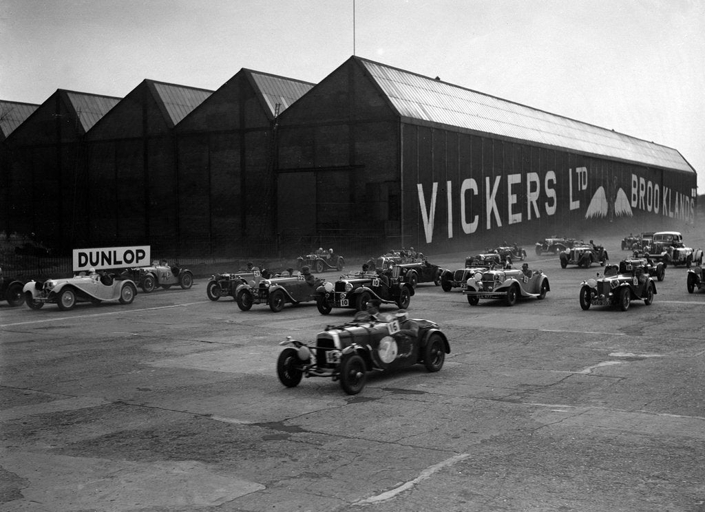 Detail of Cars racing at the MCC Members Meeting, Brooklands, 10 September 1938 by Bill Brunell