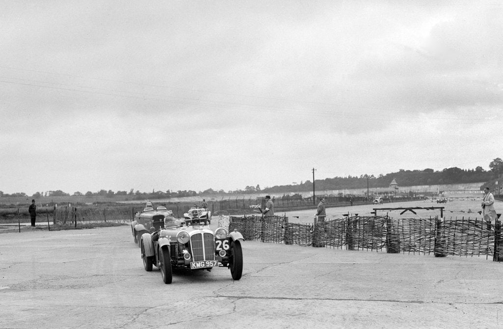 Detail of Cars racing through the chicane, JCC Members Day, Brooklands, 8 July 1939 by Bill Brunell