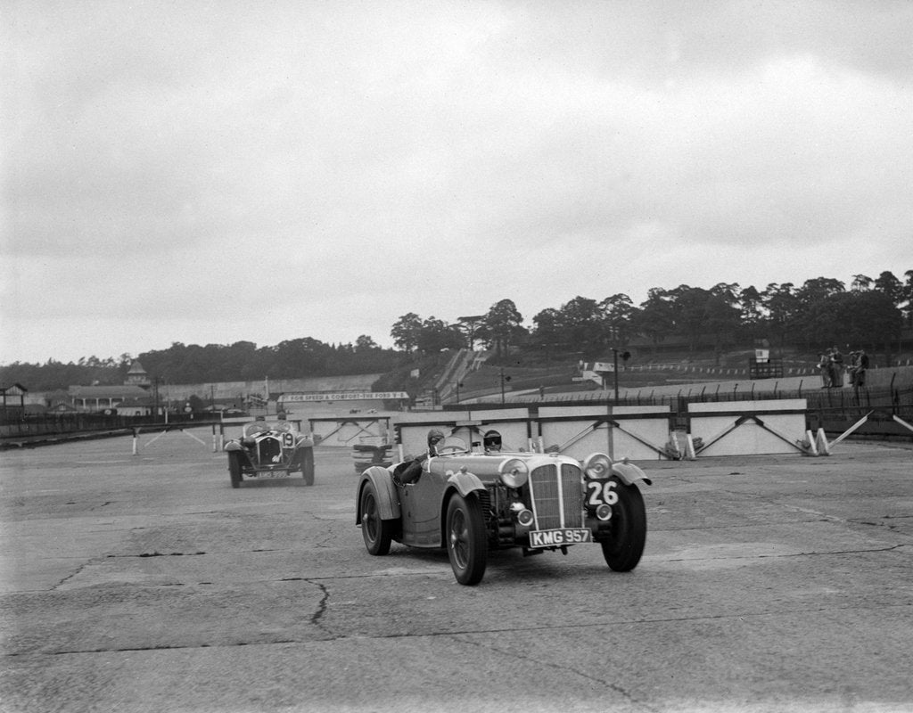 Detail of Cars racing through the chicane, JCC Members Day, Brooklands, 8 July 1939 by Bill Brunell