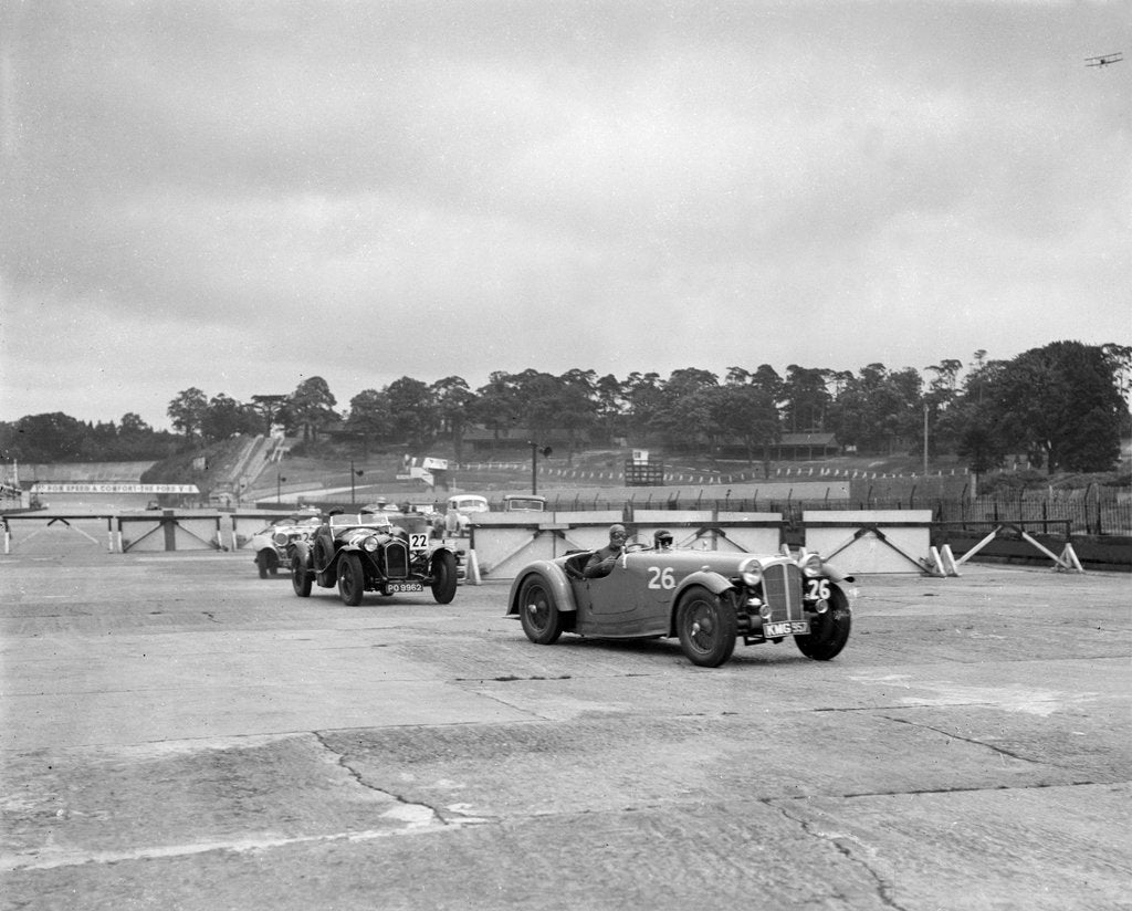 Detail of Cars racing through the chicane, JCC Members Day, Brooklands, 8 July 1939 by Bill Brunell