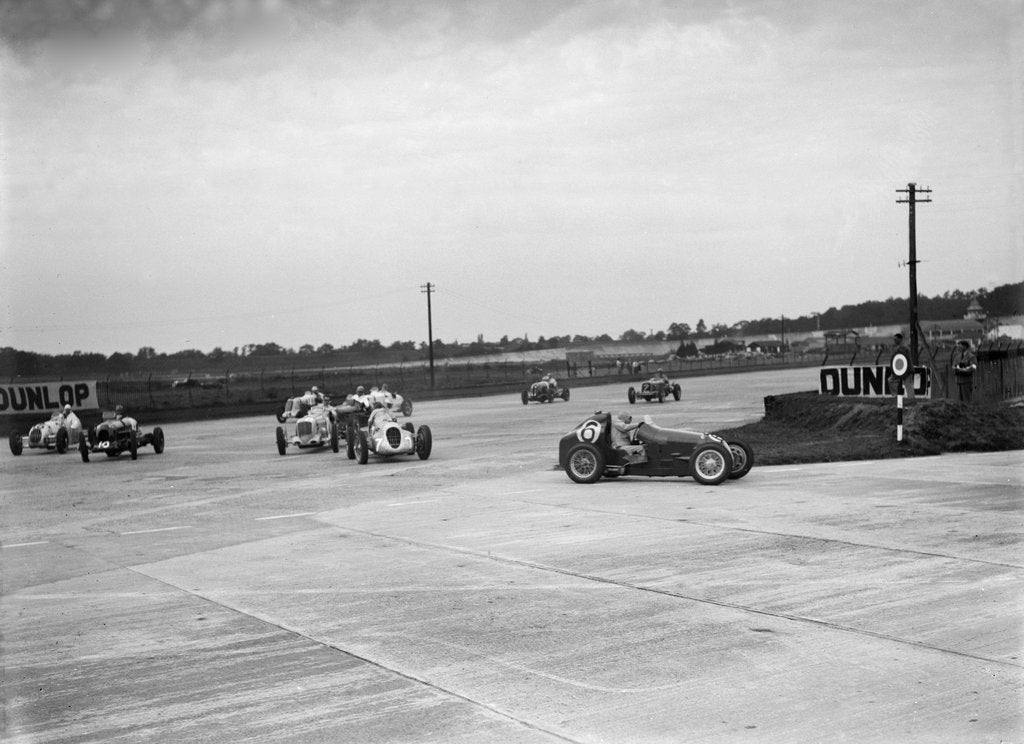 Detail of Motor race on the Campbell Circuit at Brooklands by Bill Brunell