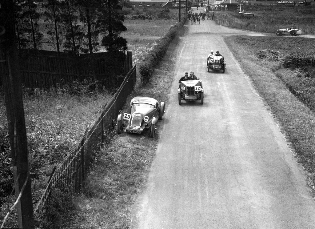 Detail of Two MG M types passing a broken down 1928 Alta Prototype, JCC Members Day, Brooklands, 4 July 1931 by Bill Brunell