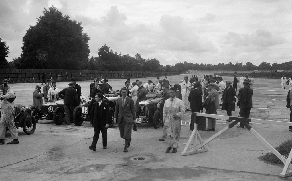 Detail of Riley 9, Aston Martin and Salmson at the LCC Relay GP, Brooklands, 25 July 1931 by Bill Brunell