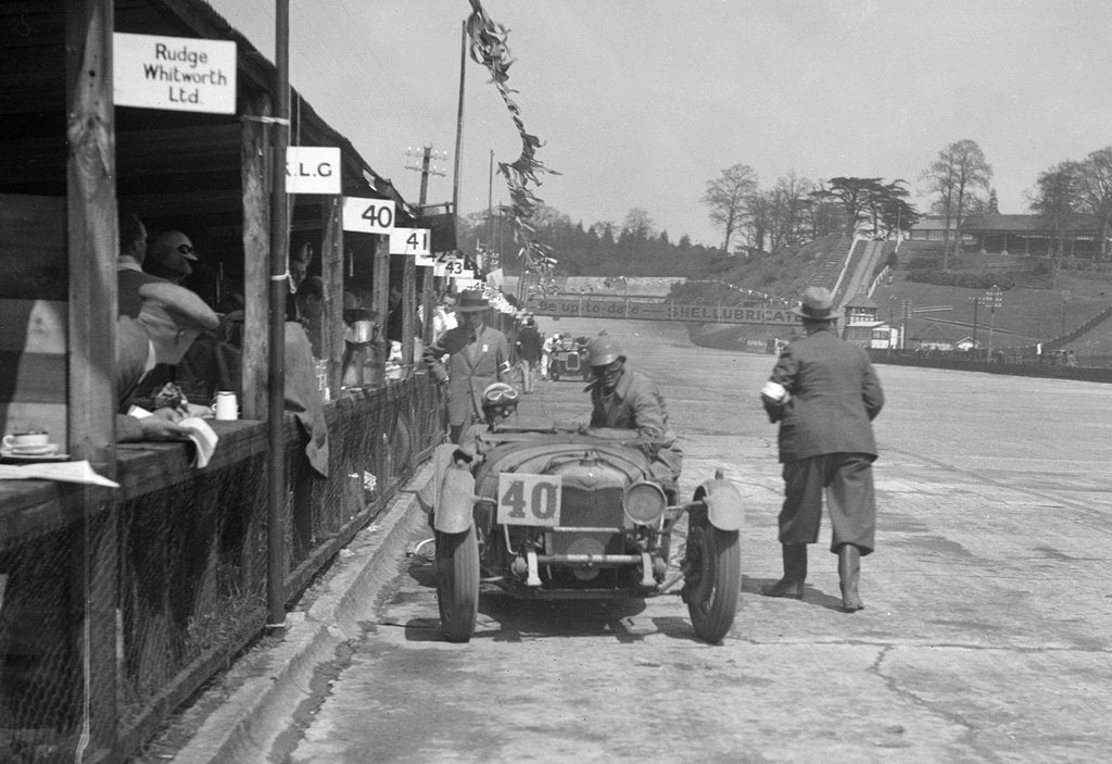 Detail of AF Ashby and R Pauing's Riley 9 Brooklands at the JCC Double Twelve race, Brooklands, 8/9 May 1931 by Bill Brunell