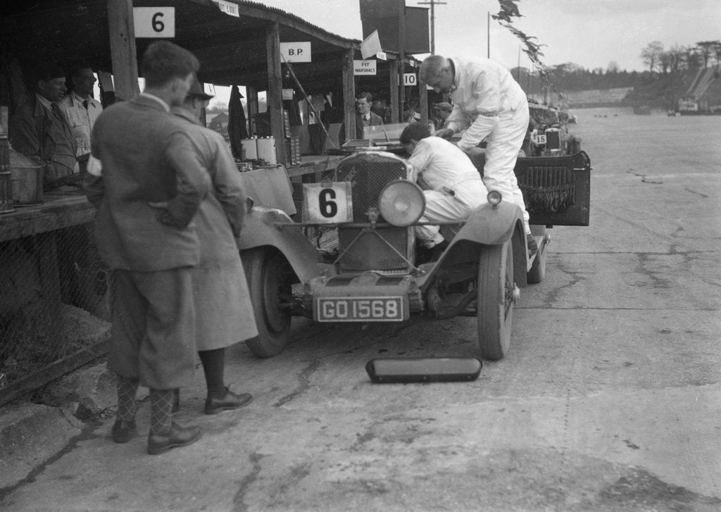 Detail of Talbot 90 of E and SJ Burt in the pits at the JCC Double Twelve race, Brooklands,  May 1931 by Bill Brunell