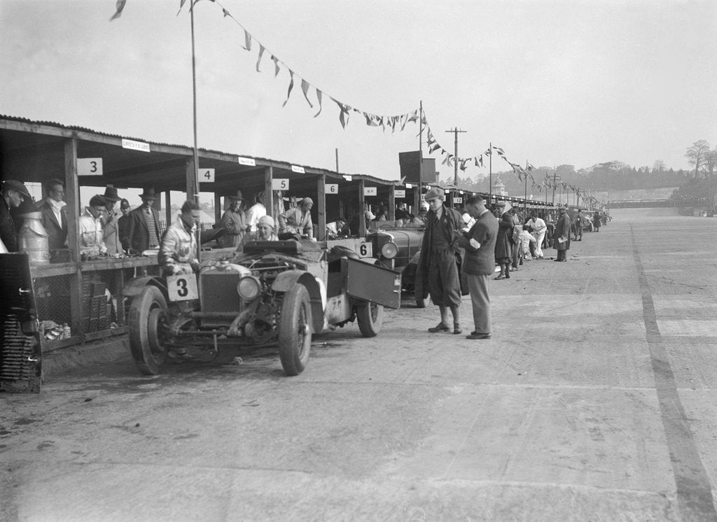 Detail of Invicta of FH Cairnes and George Field in the pits at the JCC Double Twelve race, Brooklands, 1931 by Bill Brunell