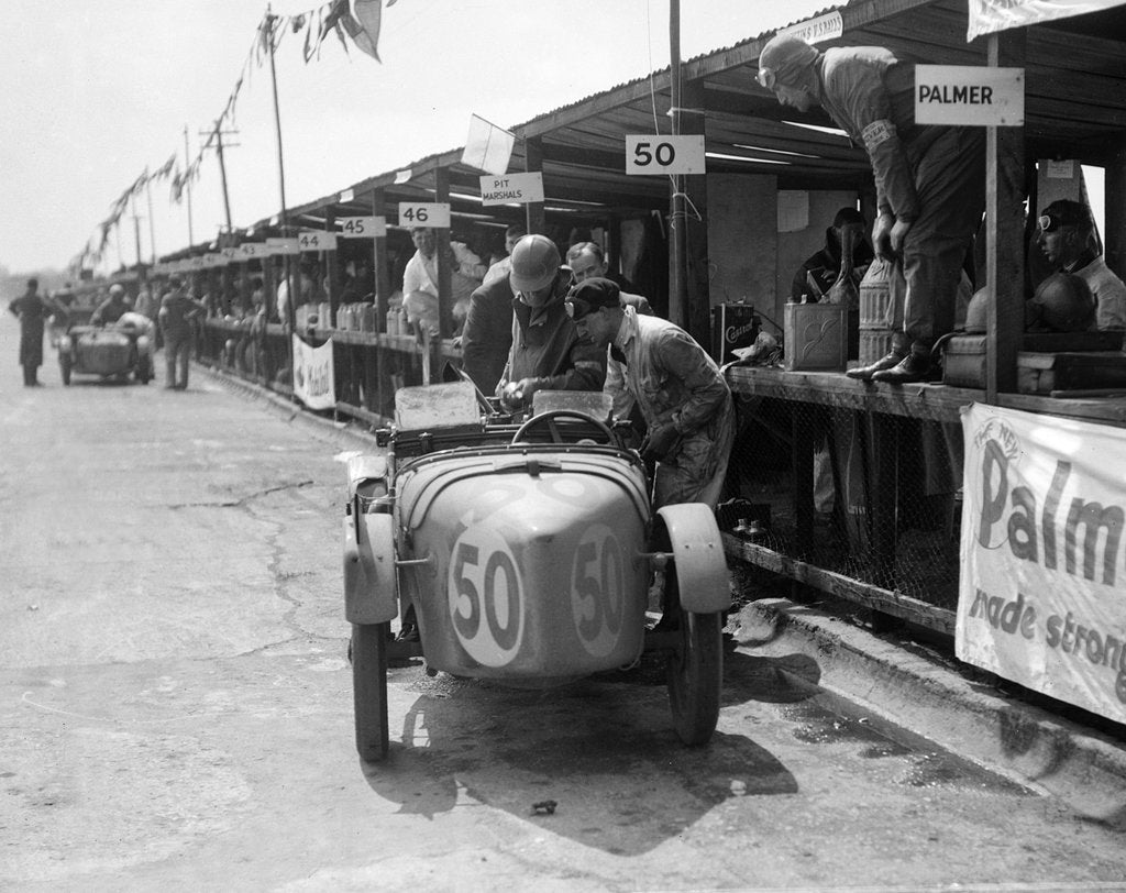 Detail of Vernon Balls and AB Gilbert's Austin Ulster at the JCC Double Twelve race, Brooklands, 8/9 May 1931 by Bill Brunell
