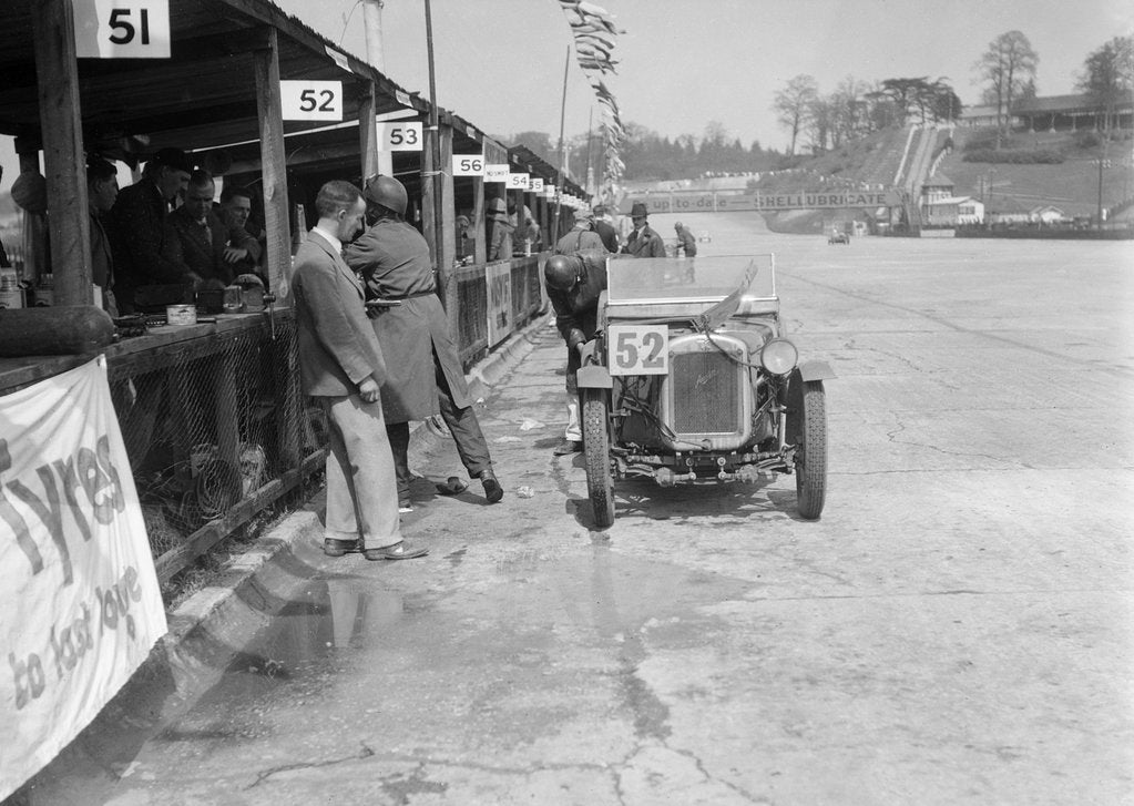 Detail of Austin Ulster of ECH Randall and WE Harker in the pits, JCC Double Twelve race, Brooklands, 1931 by Bill Brunell