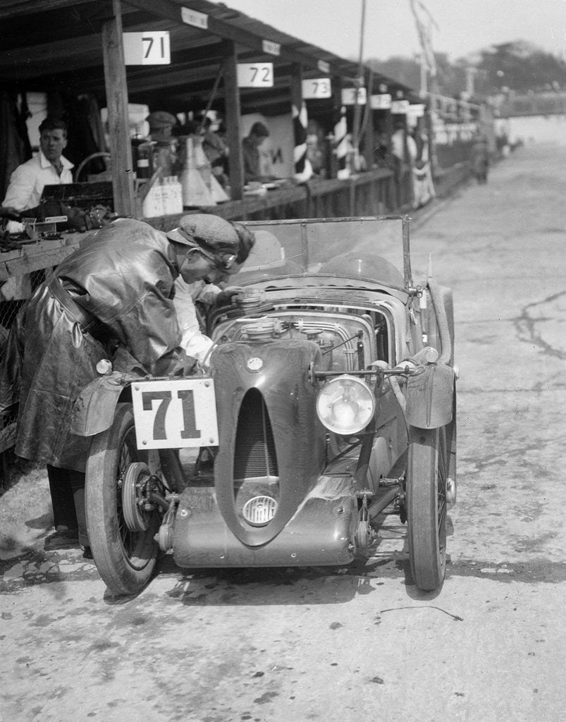 Detail of MG C type of Ron Horton and Bill Humphreys in the pits, JCC Double Twelve race, Brooklands, 1931 by Bill Brunell