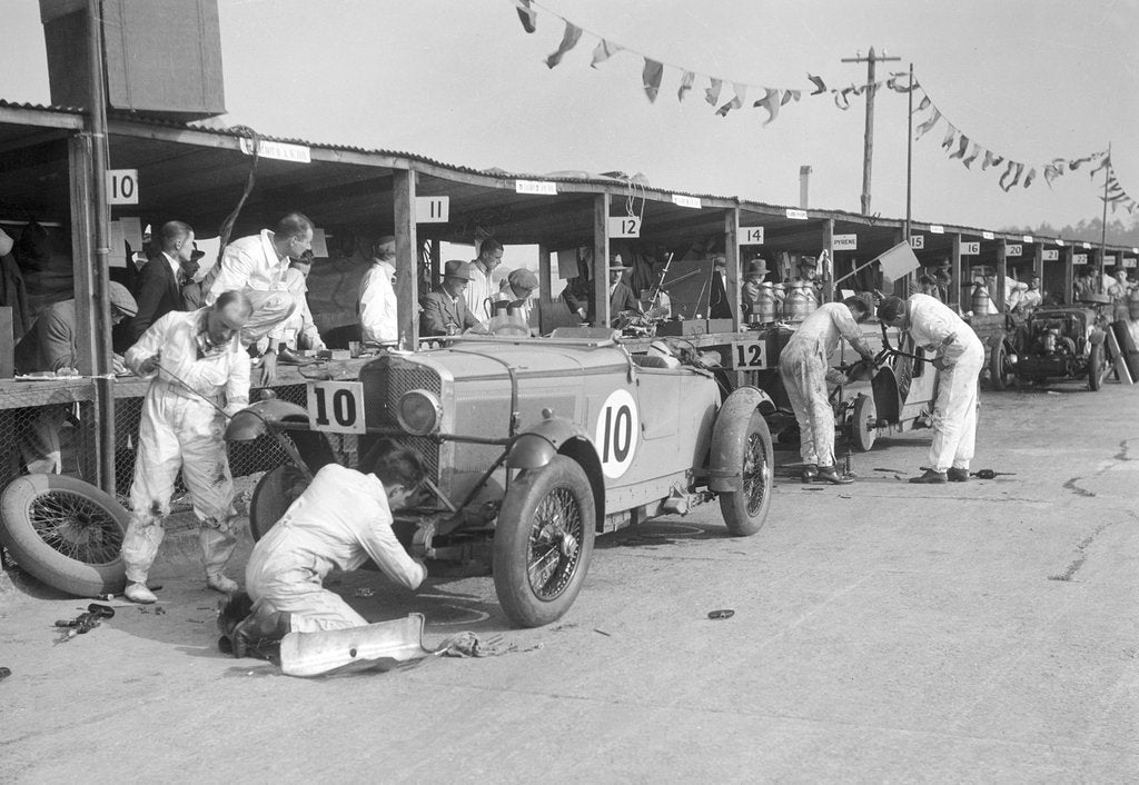 Detail of Two Talbot 105s in the pits at the JCC Double Twelve race, Brooklands, 8/9 May 1931 by Bill Brunell