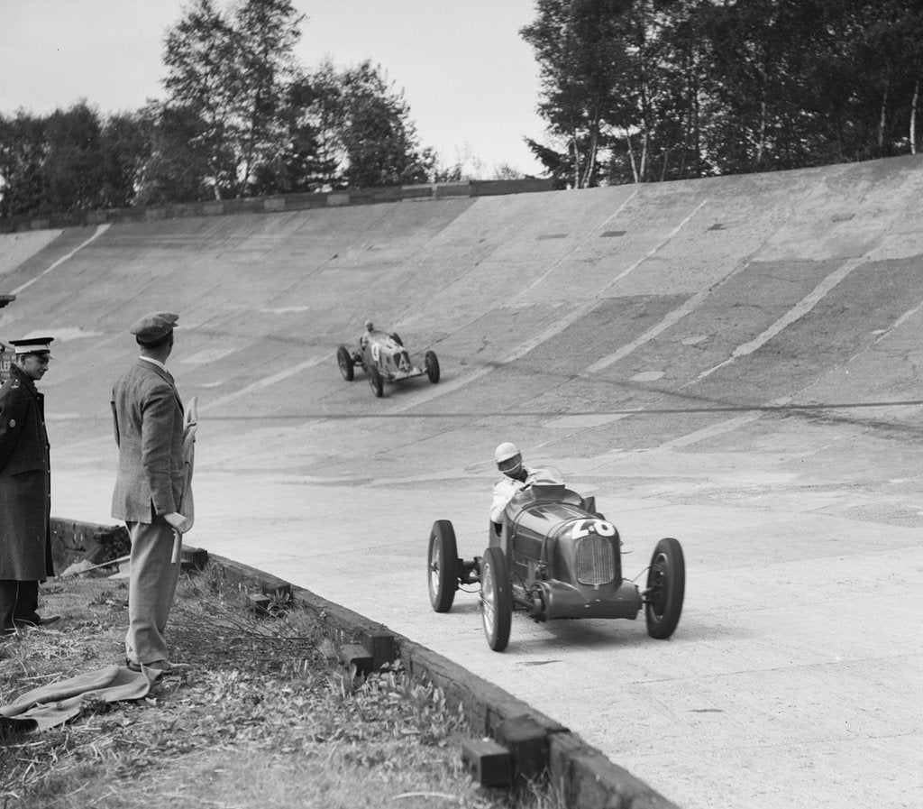 Detail of Reg Parnell's MG K3 leading B Bira's Maserati, JCC International Trophy, Brooklands, 2 August 1937 by Bill Brunell