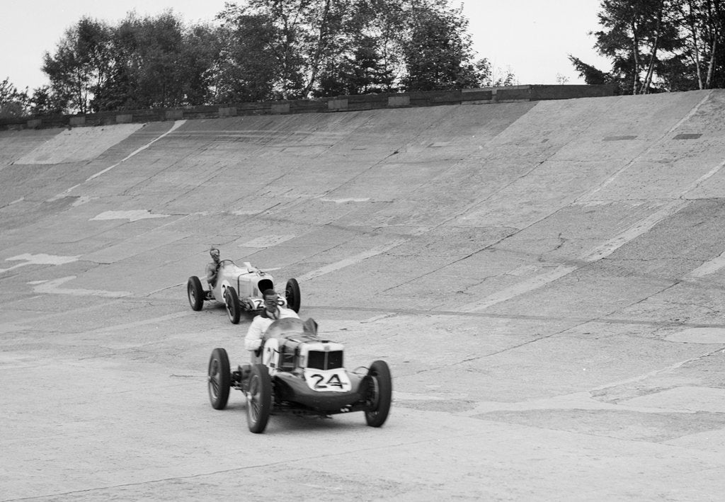 Detail of MG Magnettes of Henry Leslie Brooke and Bill Hughes, JCC International Trophy, Brooklands, 1937. by Bill Brunell