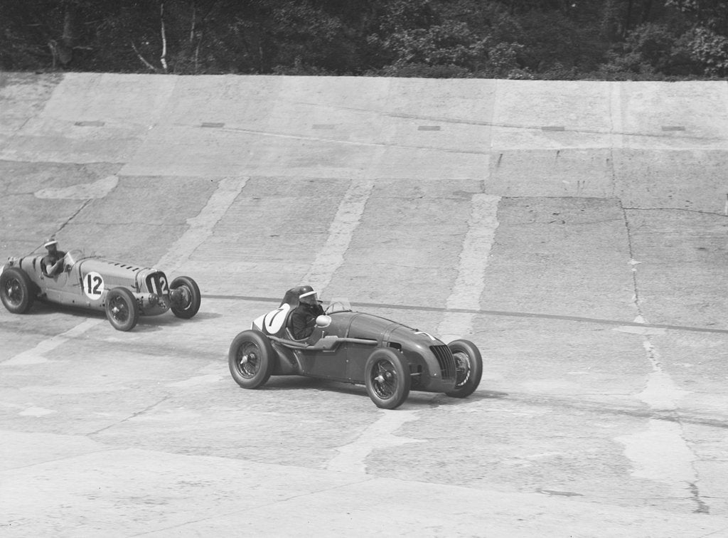 Detail of HC Hunter's Alta leading a Delahaye, JCC International Trophy, Brooklands, 2 August 1937 by Bill Brunell