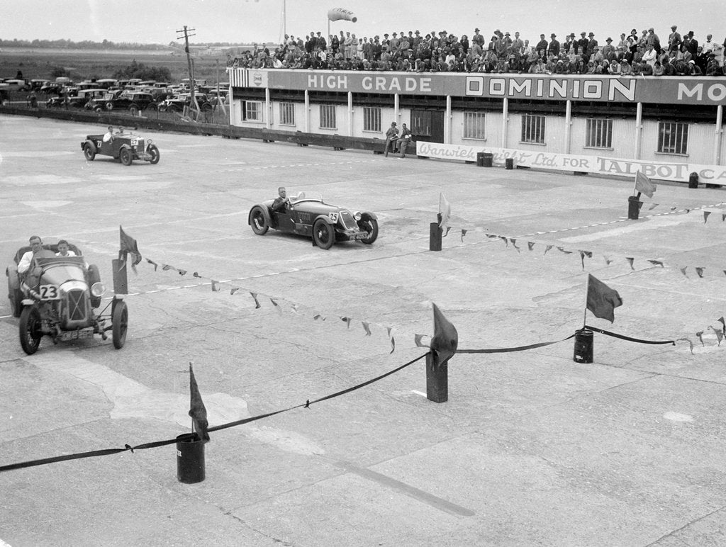Detail of Salmson, Alta and Riley cars in action at the JCC Members Day, Brooklands, 4 July 1931 by Bill Brunell