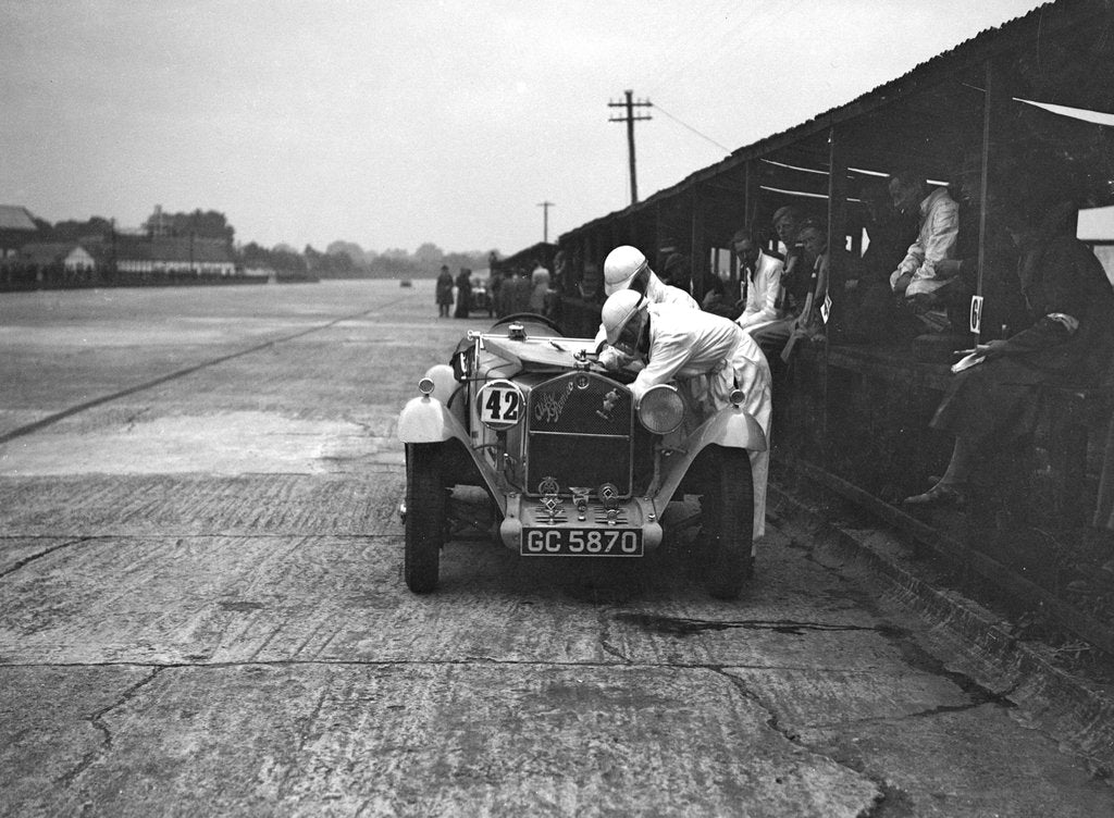 Detail of Alfa Romeo of KD Evans in the pits at the JCC Members Day, Brooklands, 4 July 1931 by Bill Brunell