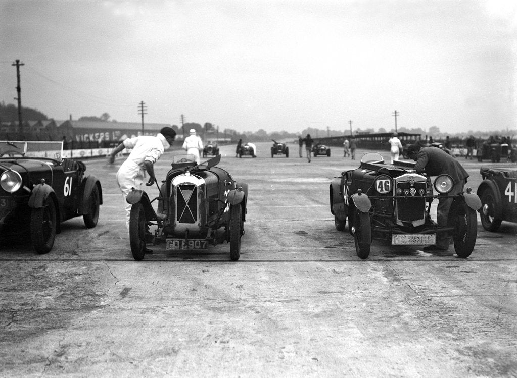 Detail of Salmson and Frazer-Nash on the start line at a JCC Members Day, Brooklands by Bill Brunell