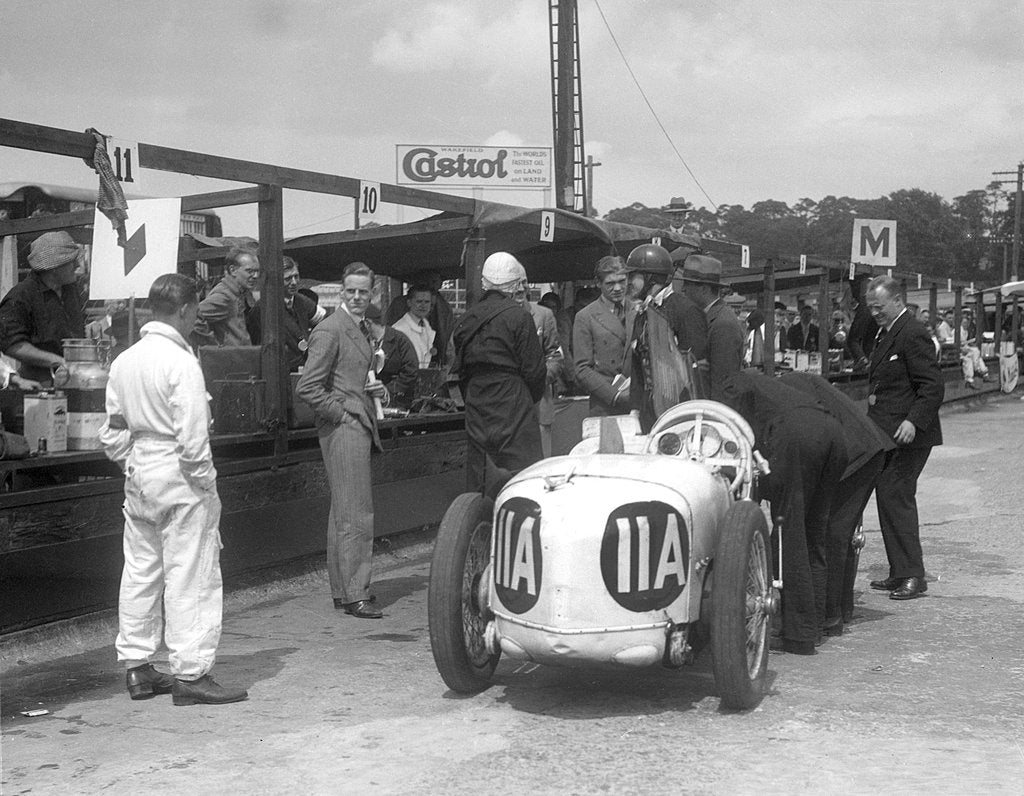 Detail of Frazer-Nash of Adrian Malcolm Conan-Doyle at the LCC Relay GP, Brooklands, 25 July 1931 by Bill Brunell
