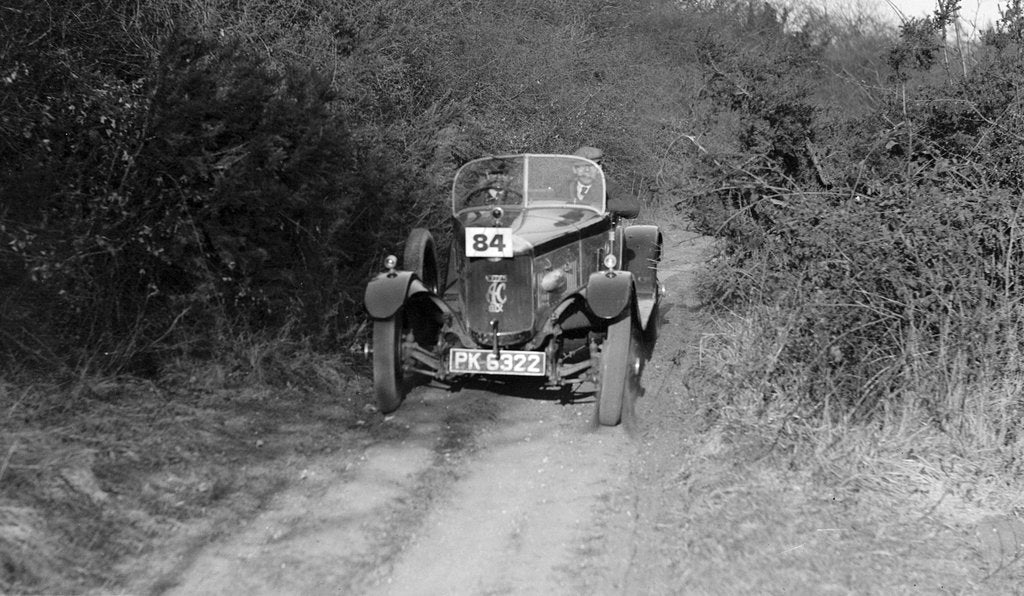 Detail of 1929 AC Acedes Six Open tourer taking part in a trial by Bill Brunell