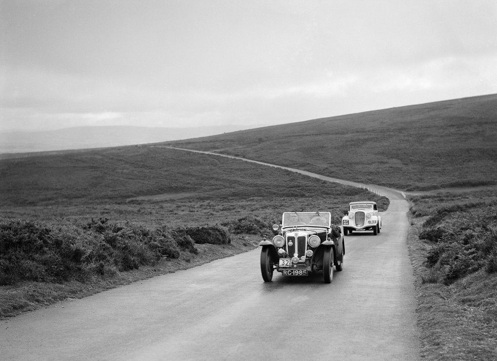 Detail of RD Harris' MG Magnette leading RJ Barker's Terraplane at the MCC Torquay Rally, July 1937 by Bill Brunell