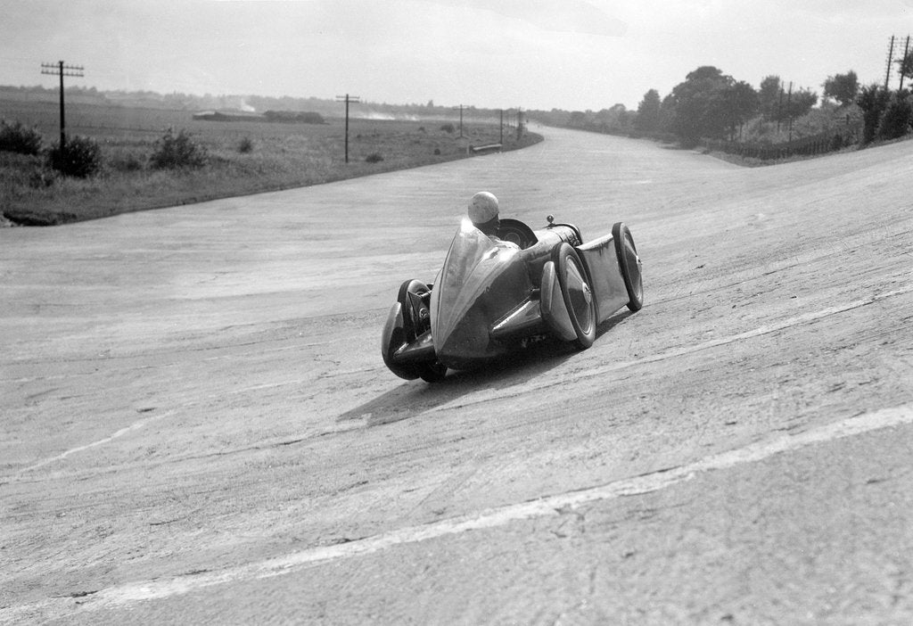 Detail of Leon Cushman's Austin 7 racer making a speed record attempt, Brooklands, 8 August 1931 by Bill Brunell