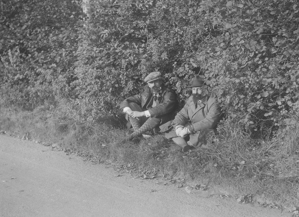 Detail of Two men taking a rest during the Bugatti Owners Club car treasure hunt, 25 October 1931 by Bill Brunell