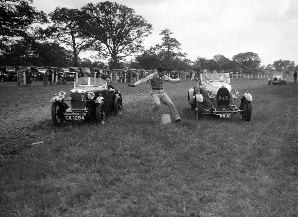 Detail of MG M type and Bugatti Type 43 taking part in the Bugatti Owners Club gymkhana, 5 July 1931 by Bill Brunell