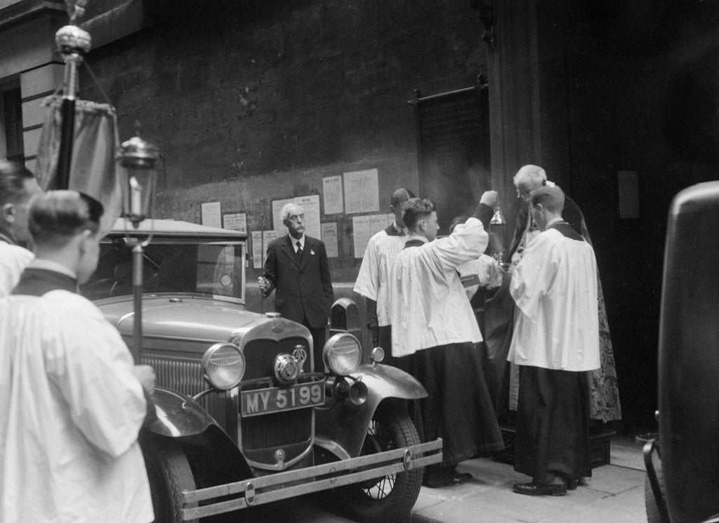 Detail of Ford Model A at a motor vehicle blessing ceremony by Bill Brunell