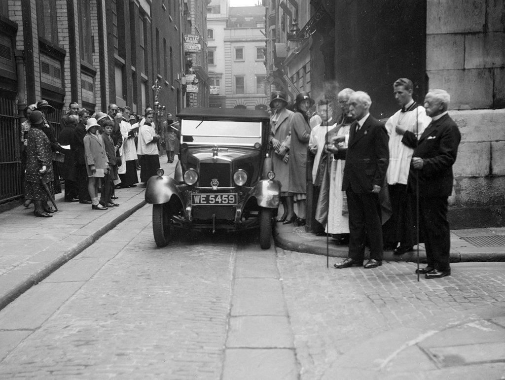 Detail of Morris Cowley at a motor vehicle blessing ceremony by Bill Brunell