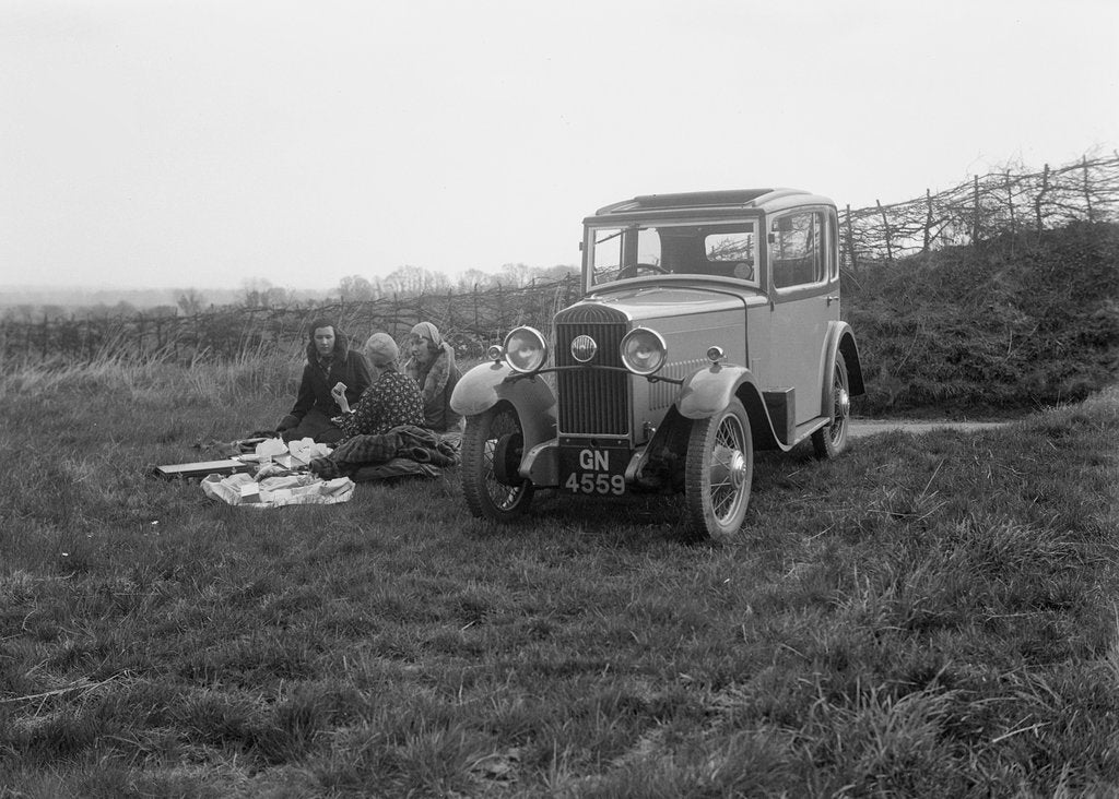 Detail of Three women having a picnic during a road test of a Triumph Scorpion, 1931 by Bill Brunell