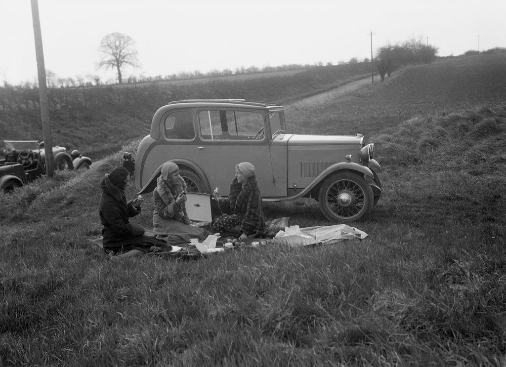 Detail of Three women having a picnic during a road test of a Triumph Scorpion, 1931 by Bill Brunell