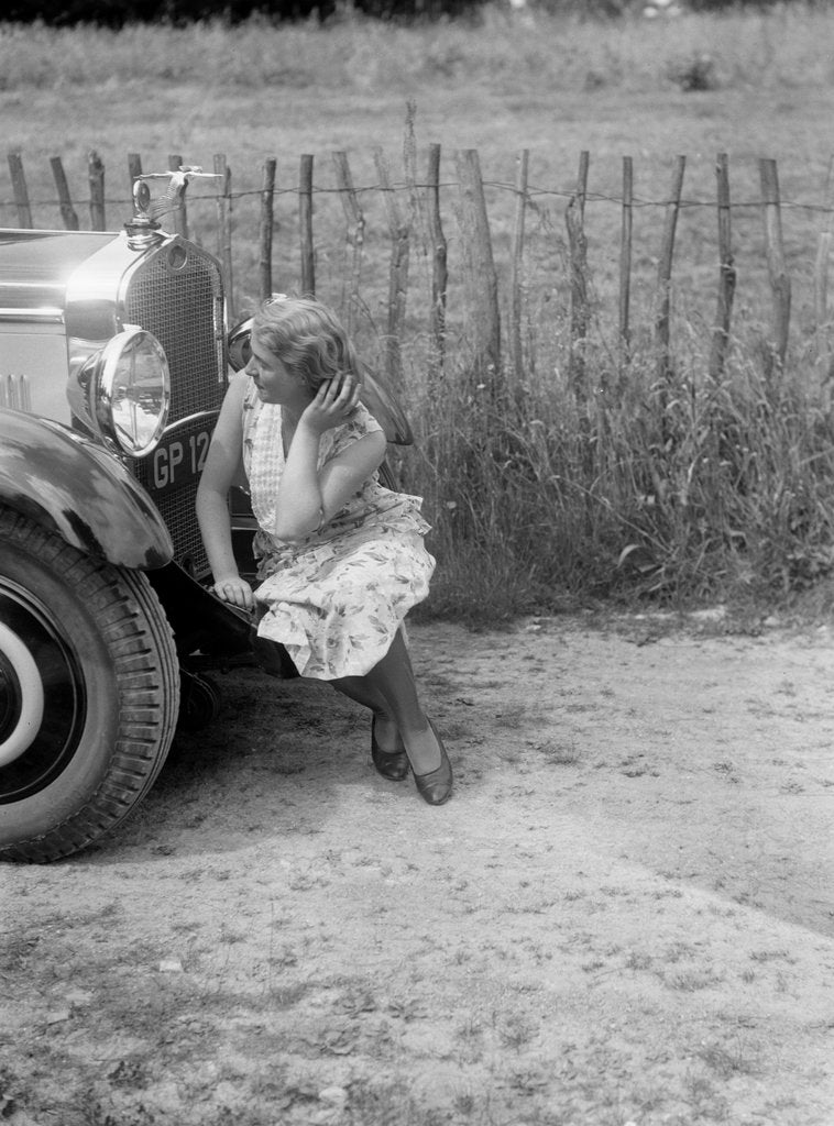 Detail of Kitty Brunell road testing a 1931 Delage D8 by Bill Brunell