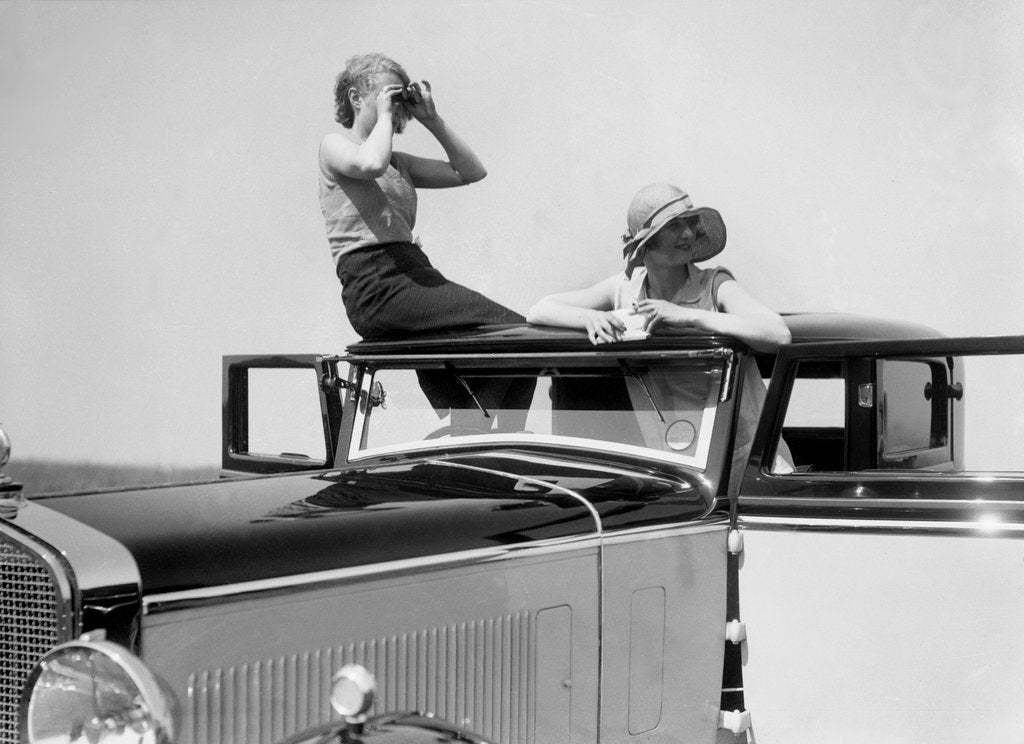 Detail of Kitty Brunell road testing a 1931 Delage D8 by Bill Brunell