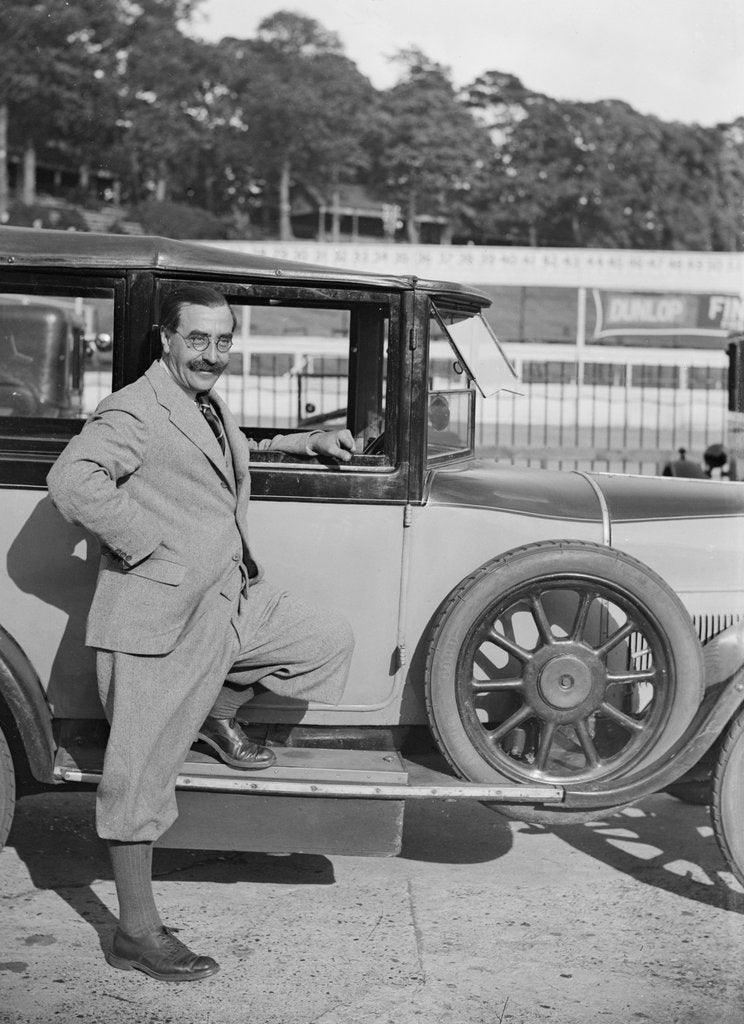 Detail of Hugh McConell beside a car, Brooklands, 3 August 1931 by Bill Brunell