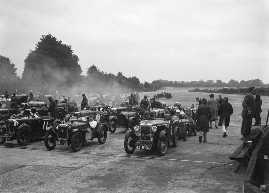 Detail of Cars on the starting grid for the Brighton & Hove Motor Club High Speed Trial, Brooklands, c1931 by Bill Brunell