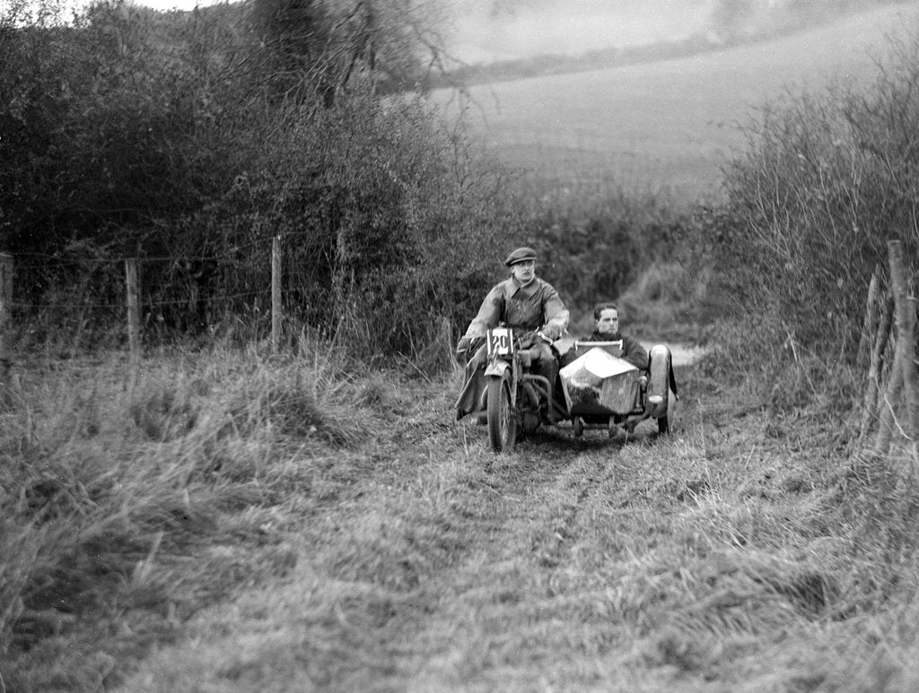 Detail of Sunbeam and sidecar competing in the Inter-Varsity Trial, November 1931 by Bill Brunell